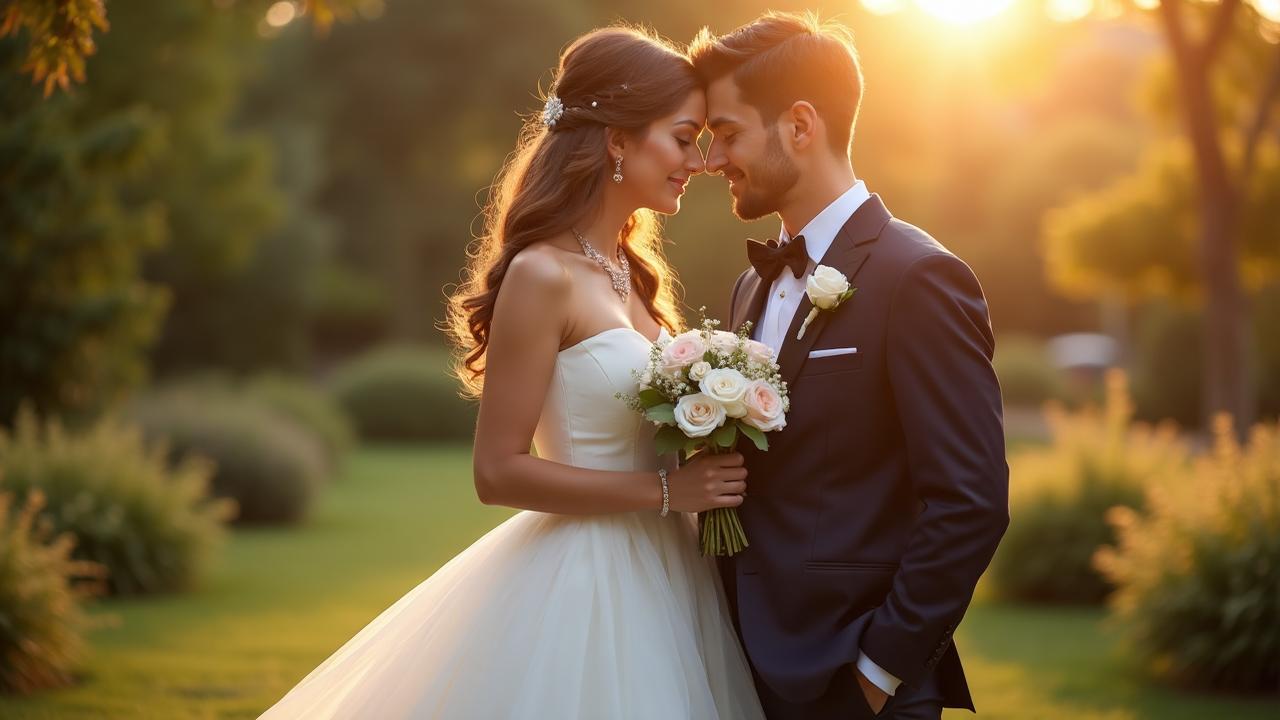 Casal de noivos feliz